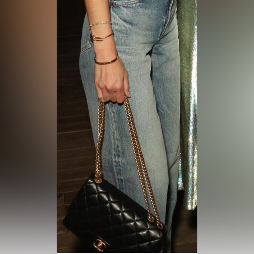 RARE🖤 CHANEL Modern Black Maxi Bijoux Chain Lamb Leather Quilted Flap Silver HW - Picture 10 of 16